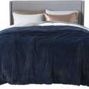 Bedsure Fluffy Navy Blue Blankets Queen Size for Bed, Thick Sherpa Faux Fur Fleece Fuzzy Plush Winter Warm Soft Full Queen Blankets, Bedroom Decor Blue Gifts Cozy Gifts for Women Men, 90x90