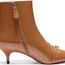 Coutgo Womens Buckle Strap Ankle Booties Kitten Low Heel Pointed Toe Y2K Boots Side Zipper Fall Shoes (8, Brown)