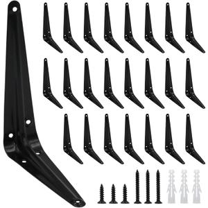 24Pcs 6 x 5 Inch Black Shelf Brackets, Heavy-Duty Metal Steel Corner L Brackets for Shelves Shelf, Bookshelf, Garden Boards, Wall Hanging Shelves Decoration Clapboard