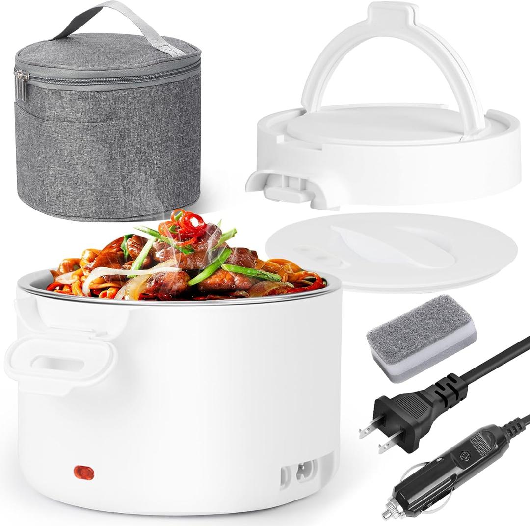 Electric Lunch Box for Adults, 33.8oz Portable Food Heater with Carry Bag | 12V/24V/110V Leakproof Lunch Warmer | Dishwasher-Safe for Office, Car, Travel | Gifts for Men Women (White) Electric Lunch Box for Adults, 33.8oz Portable Food Heater with Carry Bag | 12V/24V/110V Leakproof Lunch Warmer | Dishwasher-Safe for Office, Car, Travel | Gifts for Men Women (White)