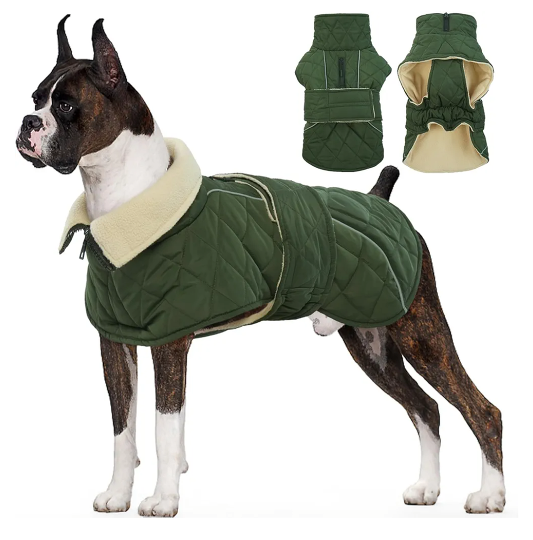 Dog Winter Coat Waterproof Dog Snow Jacket, Warm Fleece Lined Pet Turtleneck Snowsuit Puppy Cold Weather Coats with Harness Hole, Adjustable Winter Vest for Medium Large Dogs, Green, L
