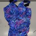 Aqua Eve Women Plus Size One Piece Swimsuits Tummy Control Bathing Suits V Neck Ruched Swimwear Blue Purple Tropical Leaves 18W