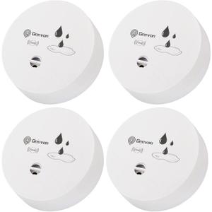 Geevon 4 Pack Water Leak Detectors, 100dB Water Sensor Alarms Flood Detector for Basements, Bathrooms, Laundry Rooms, Kitchens, Garages, and Attics, Water Alarms Battery-Operated (Battery Included)