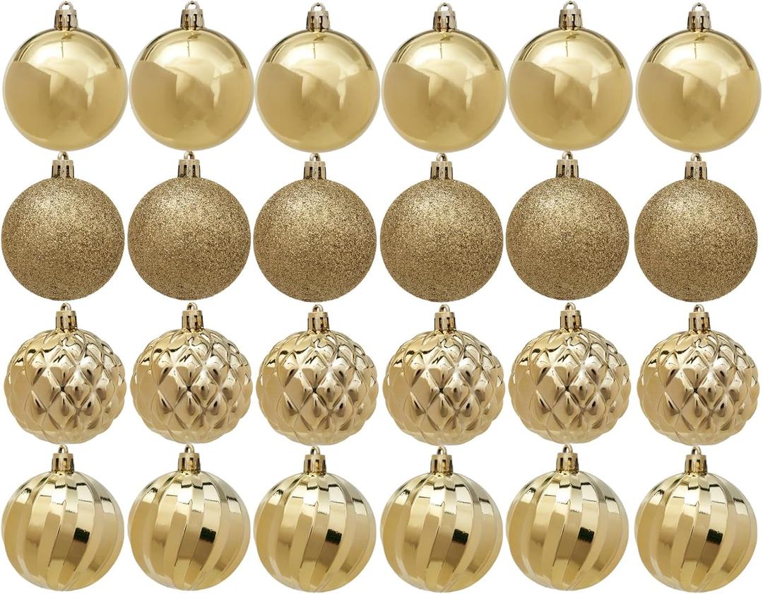 Christmas Ball 16ct 3.15 Inches Gold Mini Xmas Hanging Ornaments for Trees Wreath Garland Wedding Party Home Office Shop Decorations Tier Tray Vase Filler