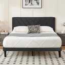 Queen Bed Frame with Headboard, Bed Frame Queen Size with Sturdy Wooden Slats Support, Platform Bed Frame with Velvet Upholstered Headboard, Mattress Foundation, Easy Assembly, No Box Spring Needed