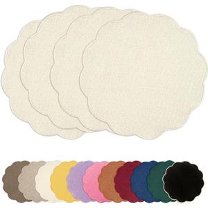 AHHFSMEI Round Faux Linen Placemats Set of 4 Heat Resistant Non-Slip Stain Proof Table Mats for Kitchen Dining Elegant Decor Place Mats (Beige,4), 15 inches