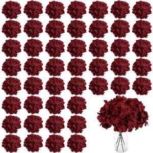 WEISPARK 100PCS Artificial Hydrangea Flowers, Fake Flowers Silk Hydrangea Full Flowers Heads with Stems for Wedding Home Party Shop Baby Shower Decor (Burgundy)