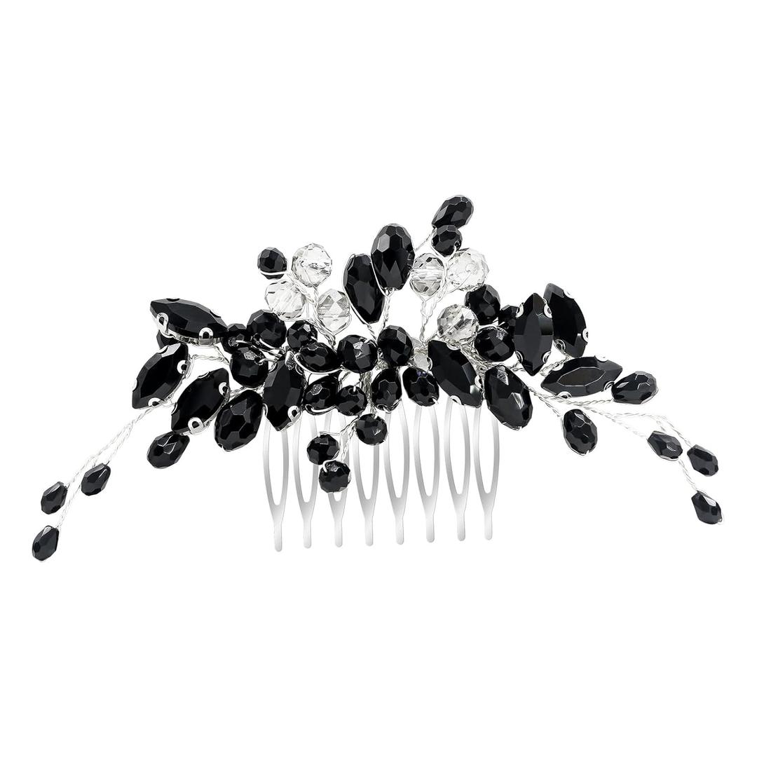 Bridal Hair Accessories Wedding Hair Pieces for Brides Rhinestone Hair Comb with Flexible Prongs, Bride Hair Clip Secure Grip for Fine Hair, Wedding Hair Accessories for Women Prom Party (Black)