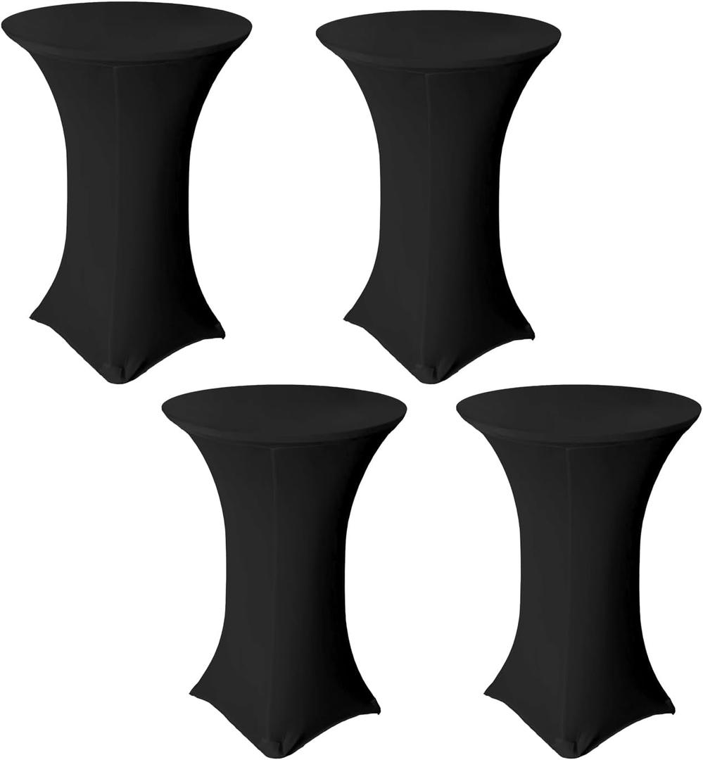 4 Pack 30x42 Inch Black Spandex Cocktail Table Covers, Highboy Top Tablecloth, Round Fitted Tablecloth for Folding Table, Stretch Cocktail Table Tablecloth for Party Wedding