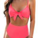 Womens High Waisted Bikini Set Tie Knot High Rise Two Piece Swimsuits Bathing Suits Watermelon Red
M