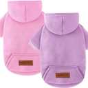 2 Pack Dog Hoodie Warm Hood Dog Sweater Cold Weather Small Dogs Sweatshirt Comfort Pet Clothes for Small Medium Dogs with Pockets Cats Chihuahua Clothes for Male Female Girl Boy Sporty Daily Wear (XS (Back: 7.5",Chest: 12.6", 1.8-3.5lbs), Pink+Purple)