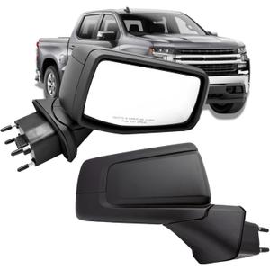 Right Passenger Side Mirror Compatible With 2019-2024 Chevy Silverado 1500 With Heated Power Glass Manual Folding With Temperature Sensor 7-Pins Textured Black