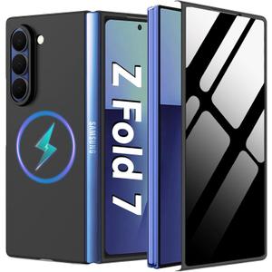 for Samsung Galaxy Z Fold 7 Magnetic Case with Privacy Screen Protector [Compatible with Magsafe],Ultra Thin Anti Yellowing Scratch Resistant Bumper Cover for Galaxy Z Fold 7 2025,Black