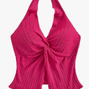 SHENHE Women's Twist Front Tie Halter Neck Split Hem Backless Summer Going Out Crop Top, Hot Pink, XSmall