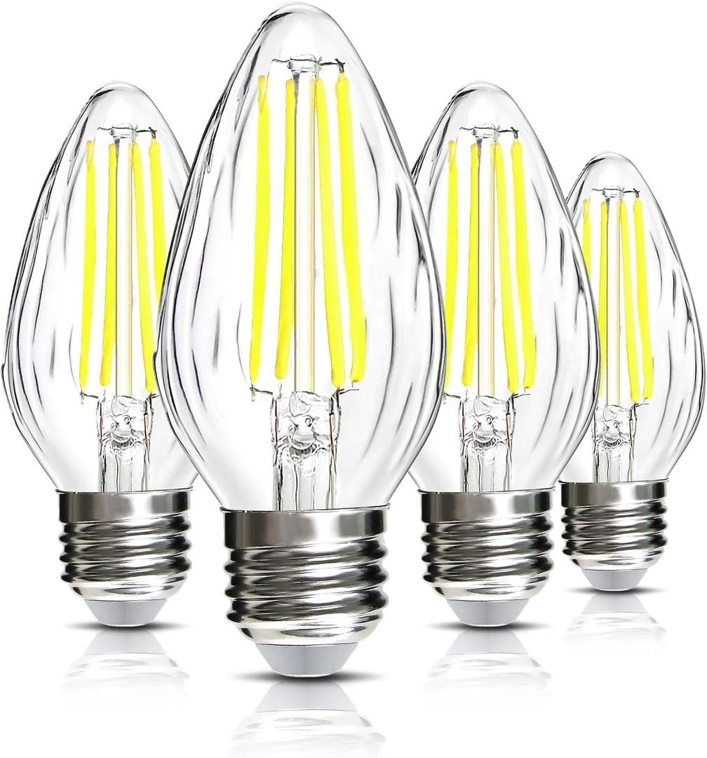 BRIMAX F15 8W LED Light Bulbs, Daylight White 5000K,75W - 80W Incandescent Equivalent,Dimmable,E26 Medium Base,Flame Wrinkle Glass,4 Pack