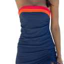 Beachsissi Bandeau Swimsuits for Women Strapless Swimwear Bathing Suits Tummy Control Color Block Tankini Skirt Sets (Large, Navy)