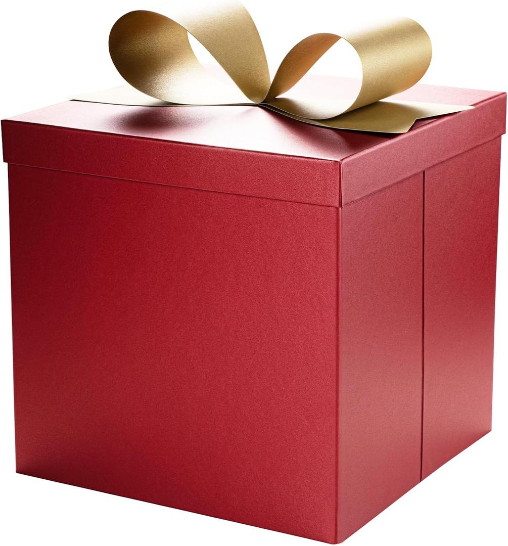LaRibbons Large Gift Boxes with Lids, 10x10x10 Inches Red Square Foldable Gift Boxes for Birthday, Wedding, Christmas, Baby Shower, Party, All Occasion
