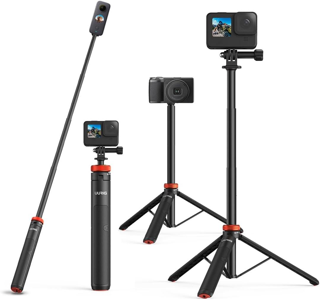 UURig Telescopic Selfie Stick Long with Tripod, Waterproof Hand Grip, for Insta360X5/X4, GoPro Hero 13 12 11 10 9 8 7 6 5 4 3 2, Fusion, Max, Session, AKASO, SJCAM, DJI OSMO Action 6/5Pro/4/3 GoPro