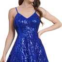 ODIZLI Women's Spaghetti Straps Sparkly Sequins A Line Swing Party Nightclub Dance Mini Dress Above Knee Length