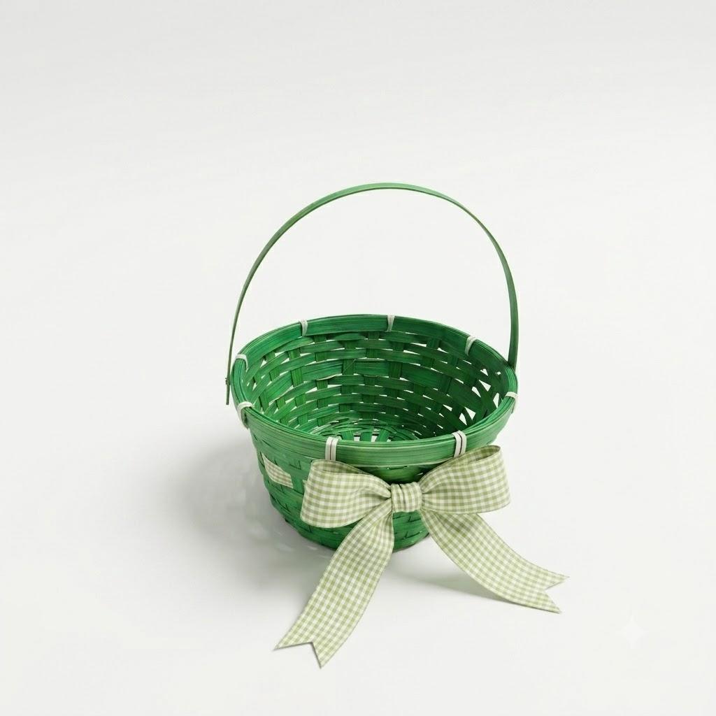 Woven Bamboo Easter Basket with Handle, Round Shape, Purple 1 ct (Green)