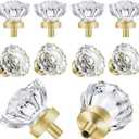 8 Pack Satin Brass Knobs and Pulls for Cabinet, Crystal Gold Cabinet Hardware Vintage, Glass Knobs and Pulls for Dresser Drawer, Kitchen Bathroom