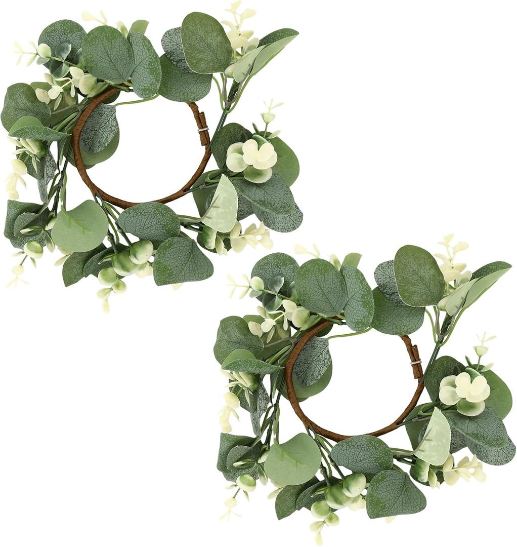 Eucalyptus Wreath 2 PCS Small Wreaths for Indoor 9.84 Inch Artificial Green Leaves Mini Wreath for Farmhouse Door Wall Window Party Wedding Decoration