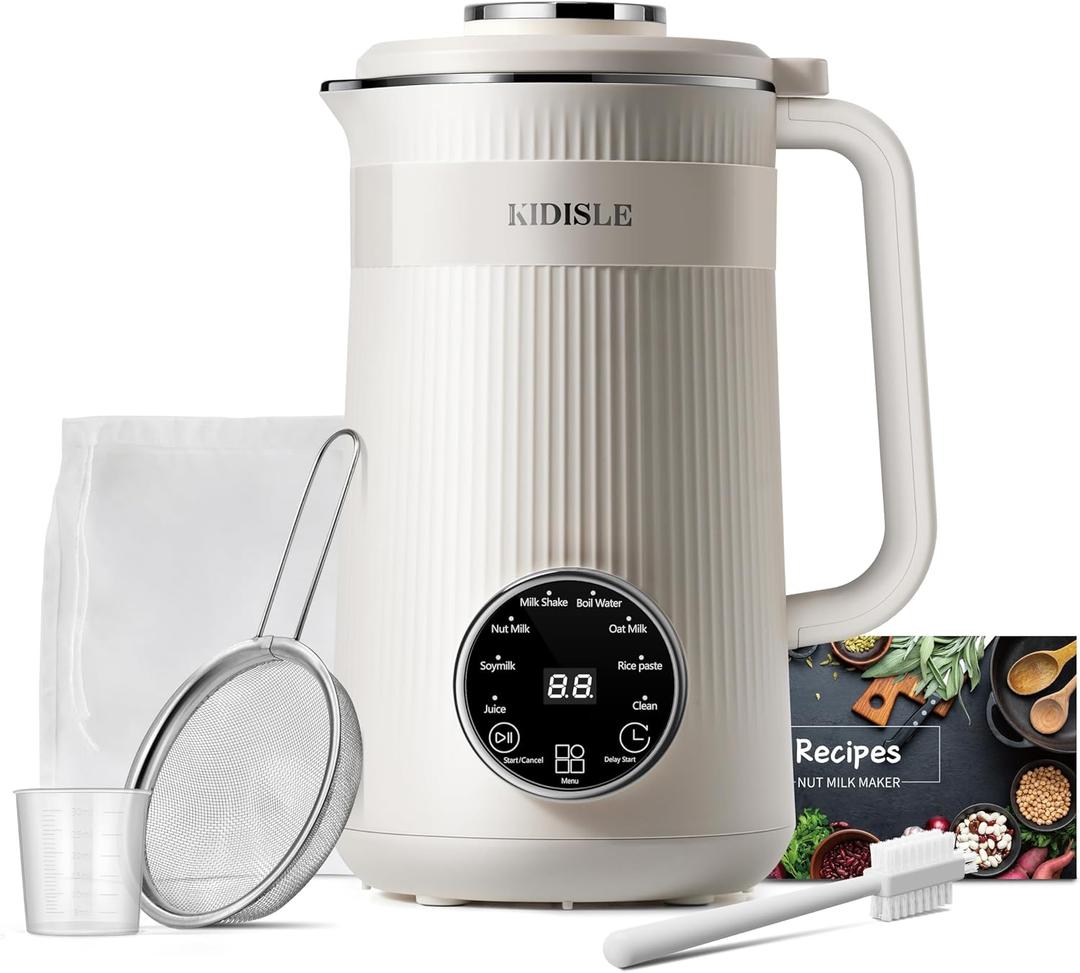 KIDISLE 8 in 1 Nut Milk Maker Blender, 32oz Homemade Soy, Almond, Oat, Coconut, Plant Based and Non Dairy Beverages, Automatic Soybean Machine With Delay Start/Keep Warm/Boil Water, Cream
