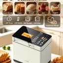 KBS 2.2LB Smart Bread Maker, 20-in-1 Automatic Bread Machine with Color Touchscreen, Dual Heaters, True Ceramic Pan, Auto Nut Dispenser, 2 Custom Programs, Sourdough&Gluten Free, White Stainless Steel