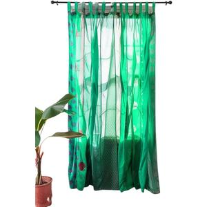 RAJBHOOMI HANDICRAFTS Assorted Sari Colorful Curtains Light-Filtering  Boho Curtains, Bed Canopy Panel, Tapestry or Window Treatment (Rama Green)