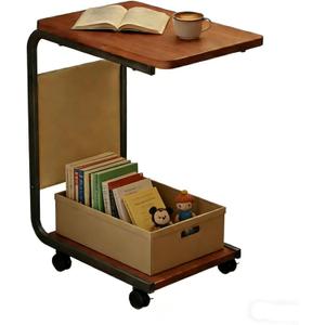 Side Table - C-Shaped End Table, Small Side Table for Couch, Sofa Bed Bathroom Study TV Tray C Shaped End Table Food Snack Trays for Eating (with Wheels)
