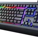 RisoPhy Gaming Keyboard, 104 Keys All-Metal Panel, Rainbow LED Backlit Silent Computer Keyboard, Wrist Rest, Multimedia Keys, Anti-Ghosting, Waterproof Light Up Wired Keyboard for PC Mac Gamer (black)