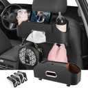 HOLDCY Car Back Seat Organizer with 2 Drink Cup Holder - Tissue Box and Storage Box Hook - Multi-functional Storage - Great for Kids and Travel (Black)