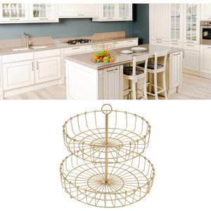 ZLXHDL Fruit Bowl,11.93in Iron Round Golden 2 Tier Fruit Basket Nordic Household Snack Storage Tray for Kitchen Parties for Fruits Vegetables