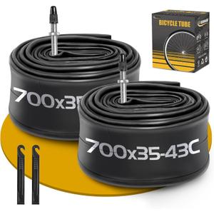2 Pack 700 x 35-43C Road Bike Tubes, Bicycle Tube Compatible with 700 x 35C/36C/37C/38C/39C/40C/41C/42C/43C Bike Tire, Butyl Rubber Inner Tube with 2 Tire Levers for Road Bike