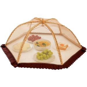 Food Nets for Outdoors,Fruit Cover Against Fruit Flies,Picnic Food Covers Mesh Reusable Collapsible for Picnics,Outdoor Camping, BBQ Accessories Kitchen & Dining (Brown Edge, 24")