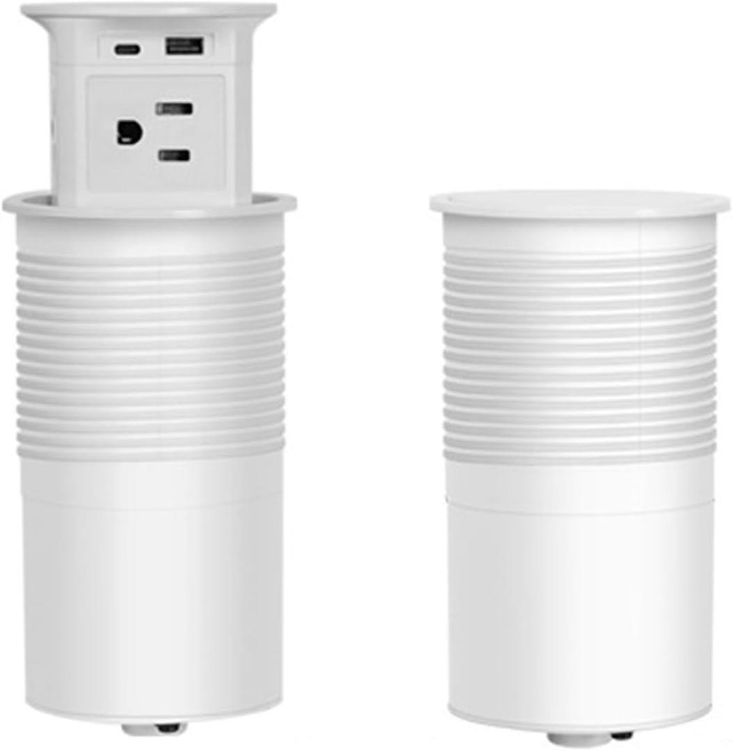 Smart Retractable Power Outlet, 15W Wireless Charging, IP54 Waterproof, 4 Sided Outlets with U-C/A, Kitchen Island/Office Desk Charging Station,White