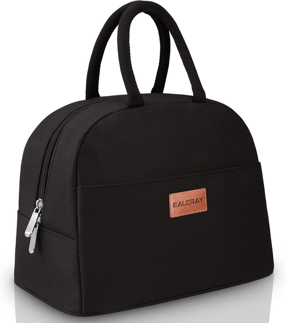 BALORAY Lunch Bag for Women Men Insulated Lunch Box for Adult Reusable Lunch Tote Bag for Work, Picnic or Travel (Solid Black)