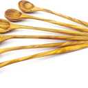 WONDERFUL 100% Natural Olive Wood Long Handle Spoons for Coffee, Tea, Milkshake Kitchen Stirring, Cocktail Stirrer; Mixing Honey Spoon, Chef Tasting Spoons(6 pcs)