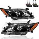 Headlights Assembly Replacement Compatible with 2007 2008 2009 Toyota Camry Halogen with Clear Lens Black Housing Amber Reflector Front Lamps Driver and Passenger Side 8113006201