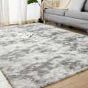 5x7 Shag Area Rugs for Bedroom, Indoor Shaggy Rugs for Living Room, Anti-Slip Fluffy Fuzzy Furry Plush Rugs for Kids Girls Room, Tie-Dyed Light Grey