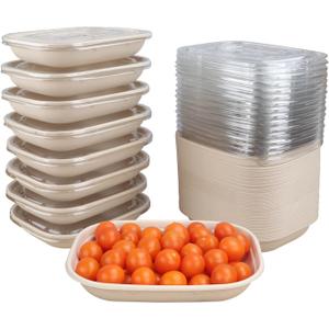 28 oz Disposable salad bowls with lids, Sugarcane Fiber Paper Bowls take away food containers meal prep Plant Fiber deli container 50 Pack