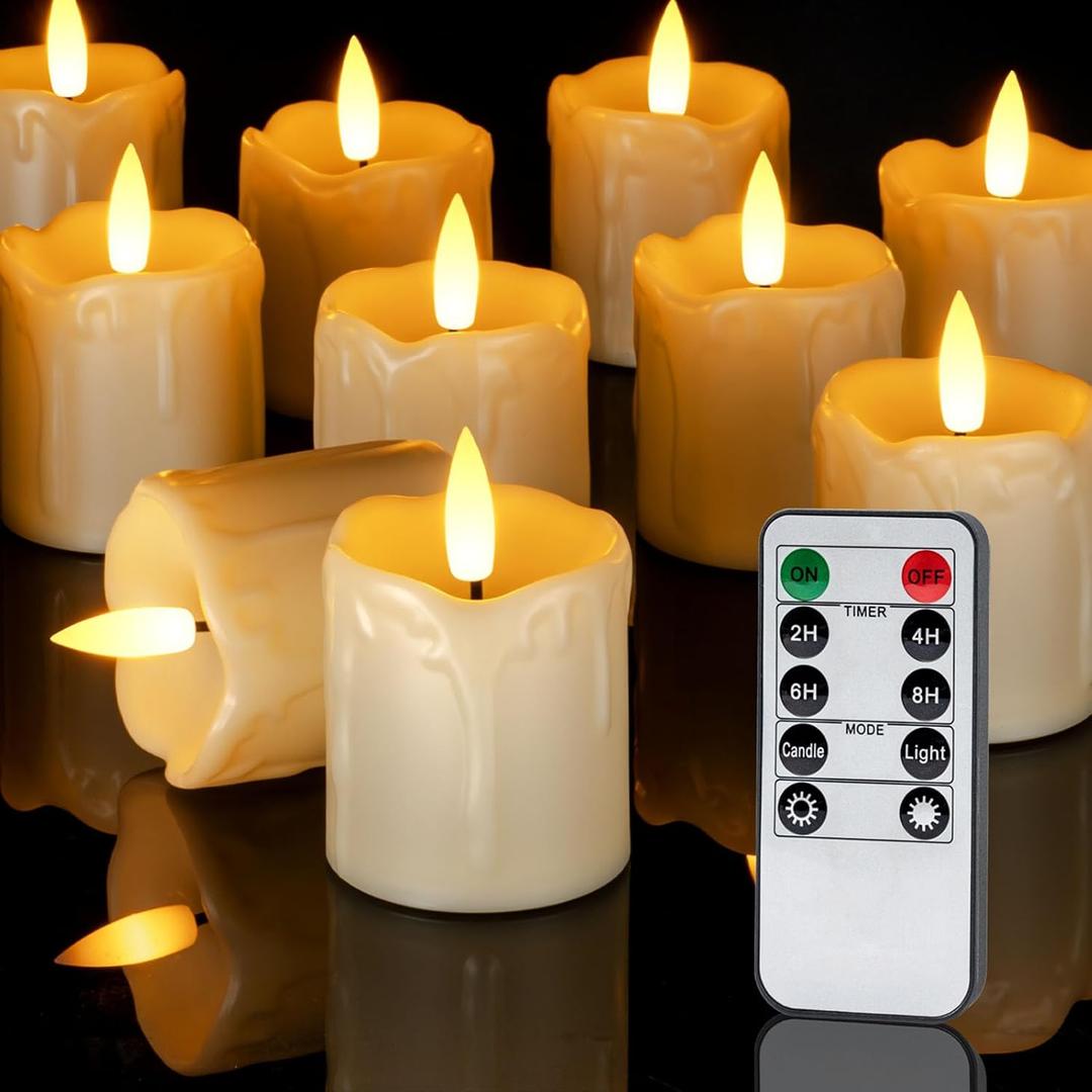 Homemory 12Pack 2" x 2" Timer Remote Control Flameless Votive Candles, Realistic Battery Operated Fake Candles for Christmas, Wedding, Home Decorations (12Pack, Ivory Base (With Remote))