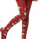 Aaronano 2 Pairs Girls Patterned Red Tights Christmas Holiday Stockings Kids Snowflake Printed Tights for Girls 4-10t, Medium