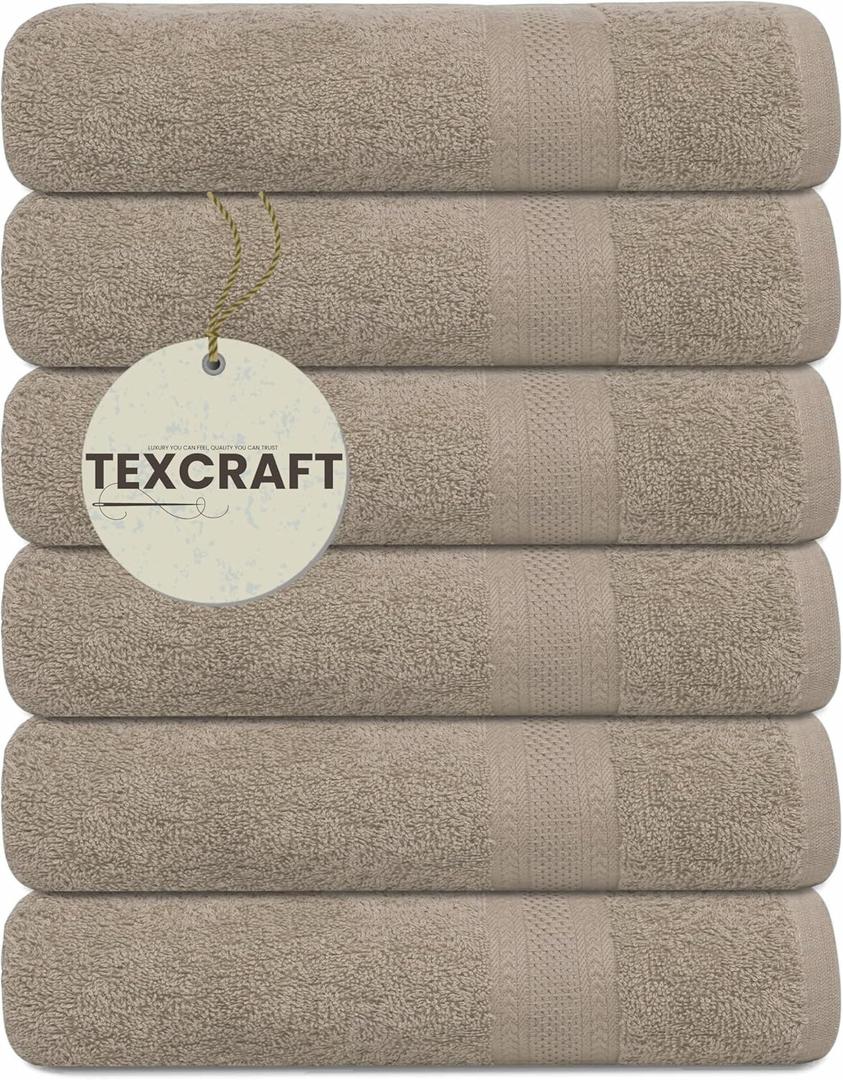 Bath Towels Set of 6  100% Cotton Terry  24" x 48"  Quick Dry, Soft & Highly Absorbent  Beige Towels for Bathroom, Gym, Spa, Pool & Daily Use