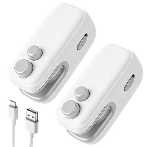 2PCS Mini Bag Sealer, Upgraded 2 in 1 Heat Sealer&Cutter, Rechargeable Mini Bags Sealer Portable Resealer Machine for Snacks, Chips, Vegetables to Keep Food Fresh(White+White)