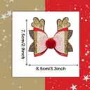 GREENTEA 3 Pack Deer Christmas Glitter Hair Bow Clips, Gold Sequin with Red Accent, Christmas Holiday Hair Accessories, for Girl Woman Decor
