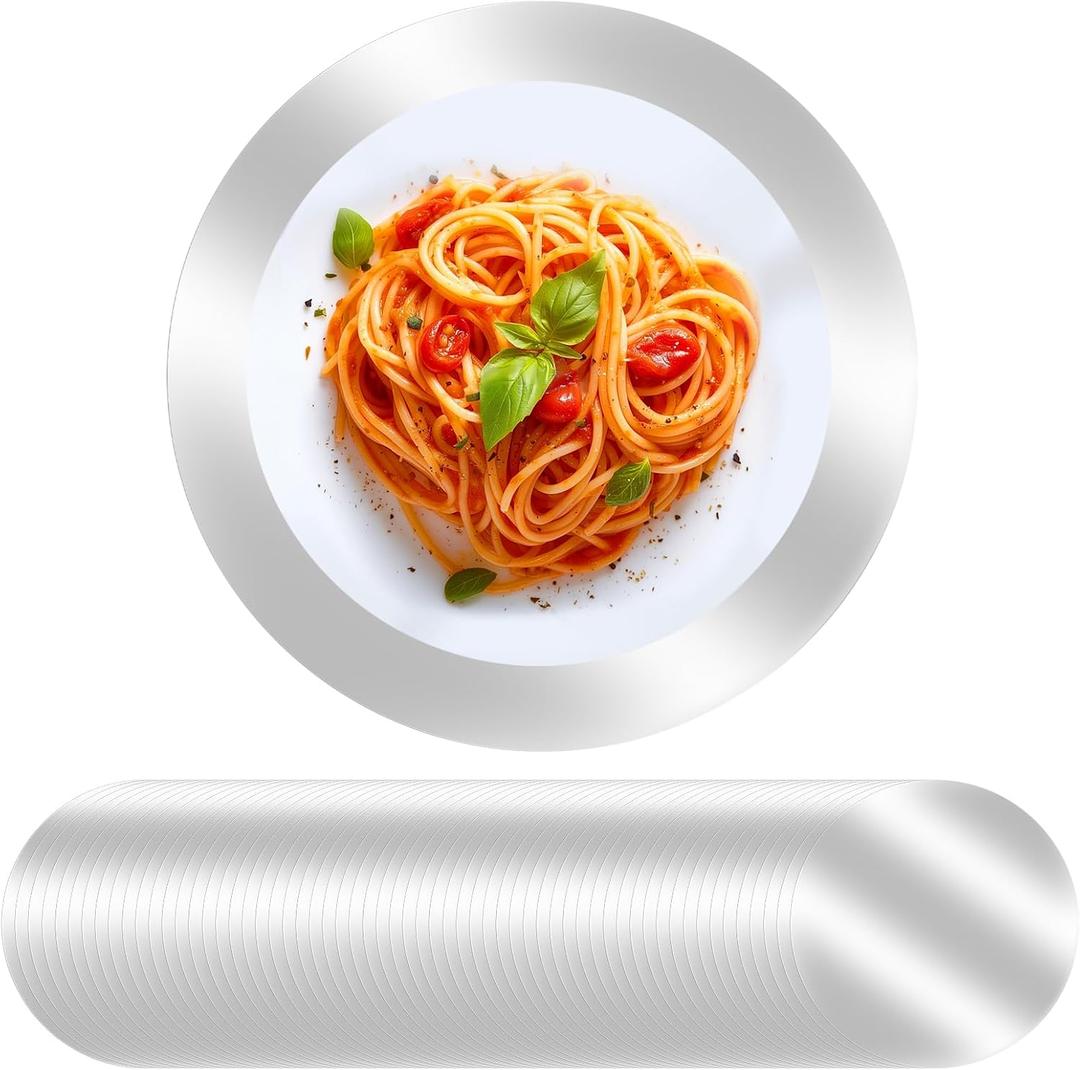 100 Pcs Silver Paper Placemats, 13 Inch Disposable Placemat Round Table Place Mats Decorative Paper for Birthday Party Wedding Banquet - Silver