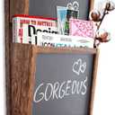 Comfify Rustic 2-Slot Mail Sorter Organizer for Wall with Chalkboard Surface & 3 Double Key Hooks - Wooden Wall Mount Mail Holder Organizer  Entryway Made of Paulownia Wood - Torched Brown