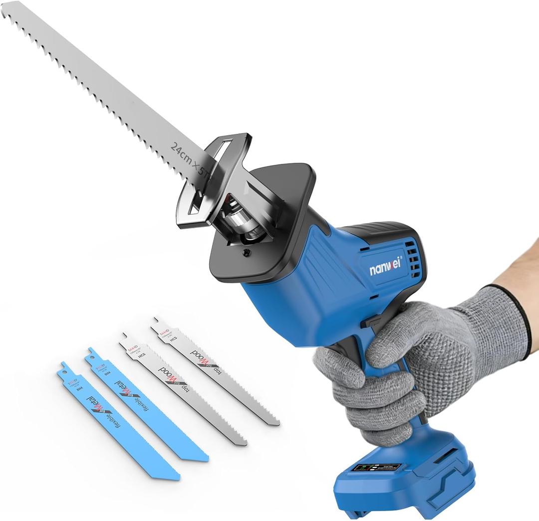 NANWEI Cordless Reciprocating Saw,Brushless Motor 3500RPM Variable Speed,Compatible with Makta 18V Batteries,Tool-Free Blade Change, LED Light,4 Blades For Wood/Metal/PVC Cutting (Tool Only)