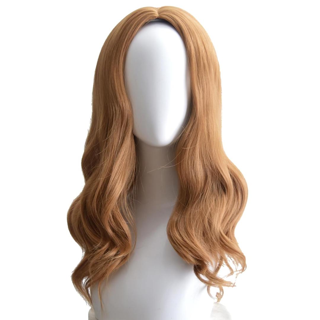 Ginger 21 inch Shoulder Length Brown Wavy Curly Middle Auburn Part Color Wigs for Women,Ladys Adult Head Size 58cm Halloween Costume Wigs